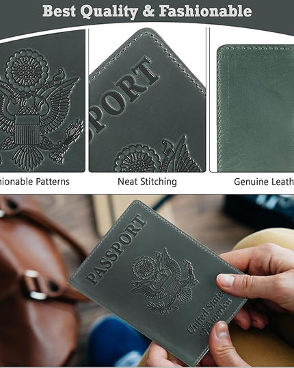 Shvigel US Leather Passport Book Cover - Thin American Travel Passport Holder - Premium International USA Passport Protector Case for Women Men (Green Vintage)