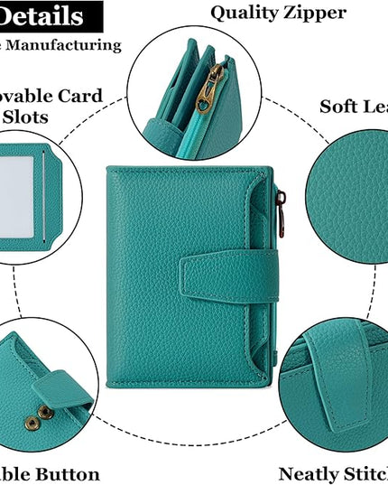 Airkit Small Wallet Women RFID Blocking Leather Bifold Compact Card Holder Wallet for Women with Zipper Coin Pocket 4 ID Window