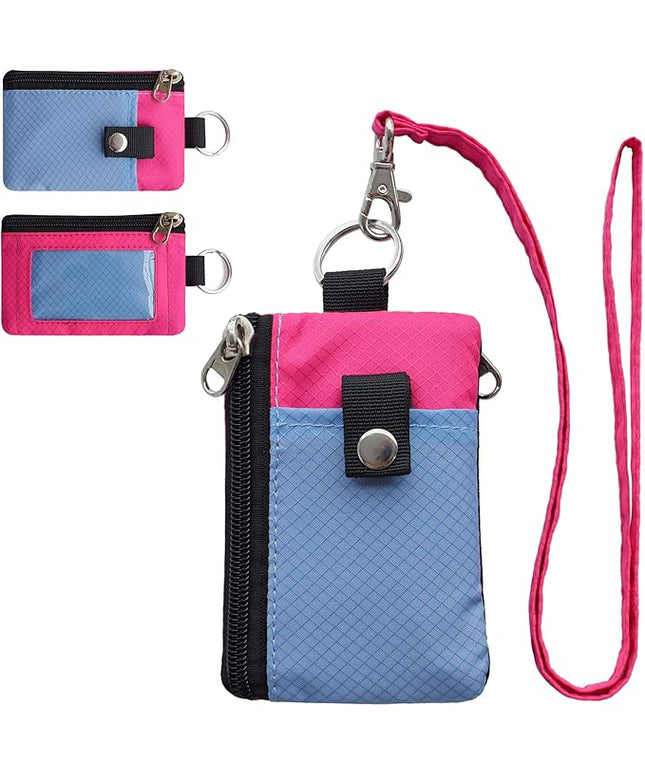 Minimalist RFID Blocking Small Wallet with ID Window,WaterResistant Zip Id Case Wallet with Lanyard Keychain for Cards,Cash,Travel,Women,Men
