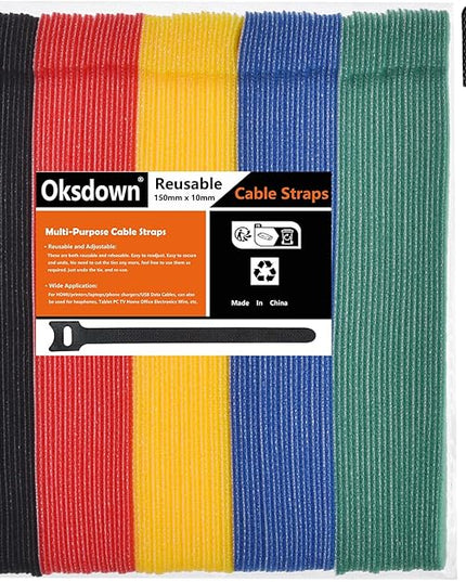 100 Pack 5 Color Reusable Cable Ties Multi Color Releasable Cable Straps Adjustable Hook and Loop Colorful Cable Wire Tidy for PC Cable Management