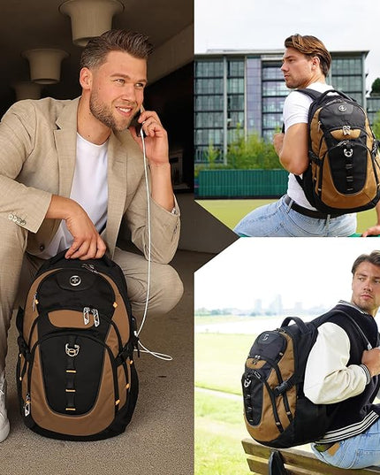 Swissdigital Design Laptop Backpack with USB Charging Port, Travel Backpack Fits 15.6 inches Computer, 31L College School Backpack for Men, Tan/Black | SD803-34