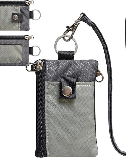 Minimalist RFID Blocking Small Wallet with ID Window,WaterResistant Zip Id Case Wallet with Lanyard Keychain for Cards,Cash,Travel,Women,Men
