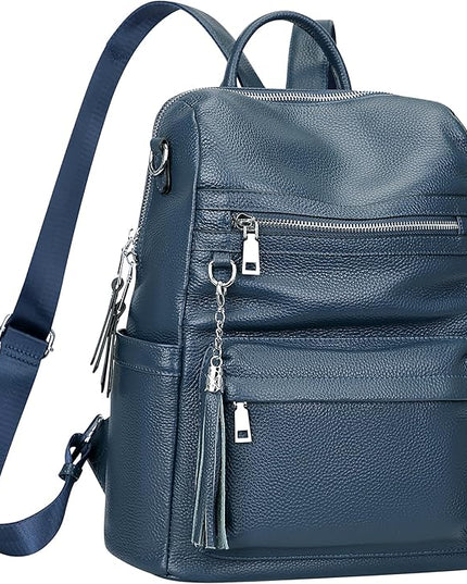 ALTOSY Genuine Leather Backpack Purse for Women Convertible Shoulder bag Soft Crossdody Bag with Laptop Compartment Large (S108 Indigo Blue)