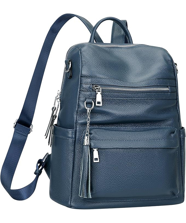 ALTOSY Genuine Leather Backpack Purse for Women Convertible Shoulder bag Soft Crossdody Bag with Laptop Compartment Large (S108 Indigo Blue)