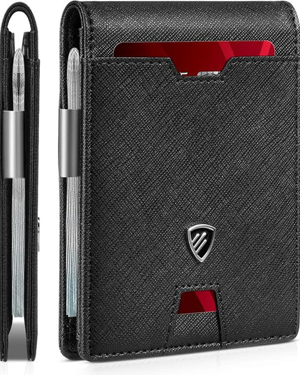 RUNBOX Mens Slim Wallet with Money Clip RFID Blocking Bifold Credit Card Holder for Men with Gift Box