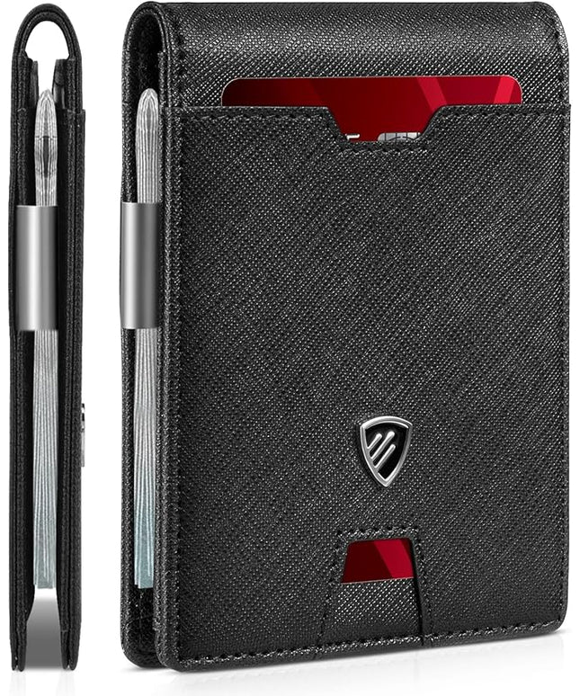 RUNBOX Mens Slim Wallet with Money Clip RFID Blocking Bifold Credit Card Holder for Men with Gift Box