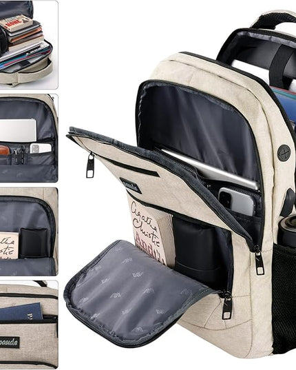 Paude Backpack for Teens, Laptop, College, University, Business, Travel - 15.6 Inch, Beige