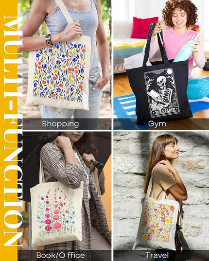 AUSVKAI Canvas Tote Bag for Women, Aesthetic Cute Grocery Grocery Reusable Cotton Gift Bag for Shooping Beach Trendy Gifts