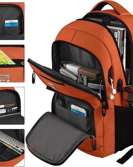 Laptop Backpack,Business Travel Anti Theft Slim Durable Laptops Backpack with USB Charging Port,Water Resistant College Computer Bag for Women & Men Fits 15.6 Inch Laptop and Notebook-Orange