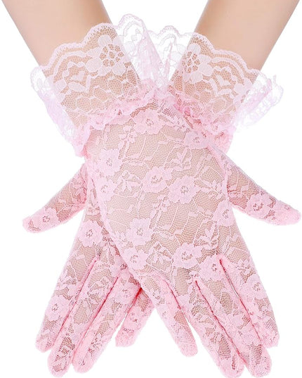SATINIOR Ladies Lace Gloves for Women Tea Party Elegant Short Courtesy Gloves for Wedding Dinner Opera Parties