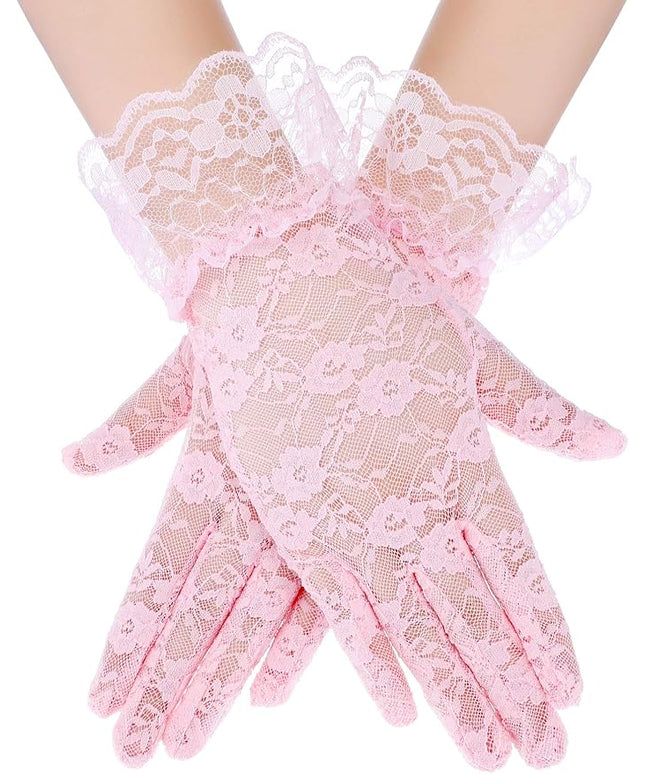 SATINIOR Ladies Lace Gloves for Women Tea Party Elegant Short Courtesy Gloves for Wedding Dinner Opera Parties