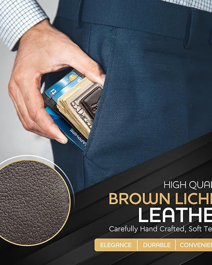 Money Clip Leather Wallet For Men Slim Front Pocket RFID Blocking with Super Strong Magnetic