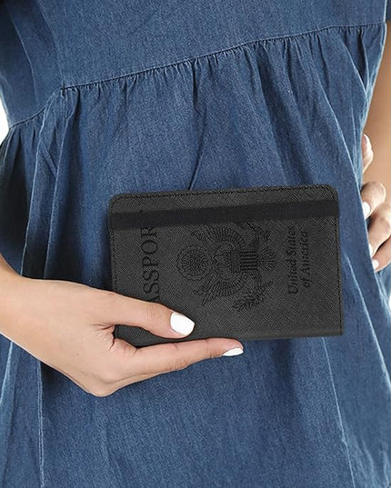 RSAquar Passport and Vaccine Card Holder Combo, Passport Holder Cover Wallet, Leather Card Case Travel Accessories with RFID Blocking for Women and Men, Y-Black
