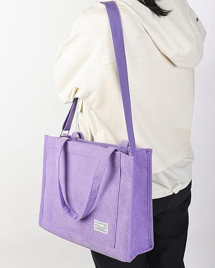 Valleycomfy Corduroy Tote Bag for Women Travel Crossbody Bag Purse Women Shoulder Bags Work Handbags Everyday Hobo Bag