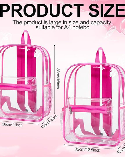 Silkfly 48 Pack Clear Backpacks Bulk PVC Transparent Bookbags Heavy Duty See Through Bags with Pockets for Stadium Work Travel(15 x 11 x 5.2 Inches)