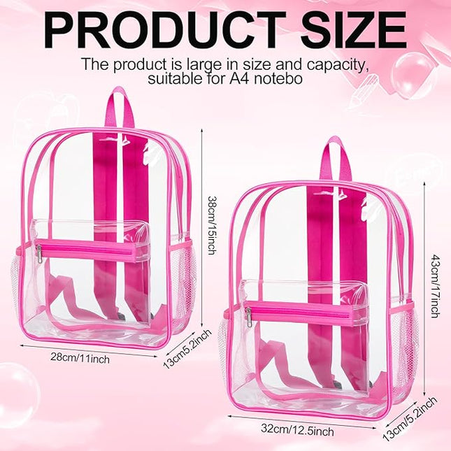 Silkfly 48 Pack Clear Backpacks Bulk PVC Transparent Bookbags Heavy Duty See Through Bags with Pockets for Stadium Work Travel(15 x 11 x 5.2 Inches)