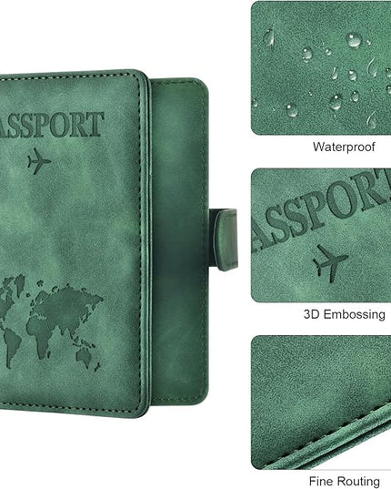 Eoehro Passport Holder for Travel Essentials, Passport Wallet Cover Case for Travel Must Haves Accessories,Passport Book Holders for Women and Men(dark green)