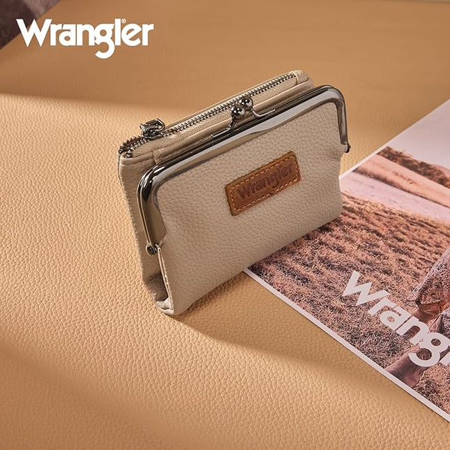Montana West Wrangler Women's Wallet RFID Blocking Wallets Small Bifold Credit Card Holder with Kiss Clasp Tan