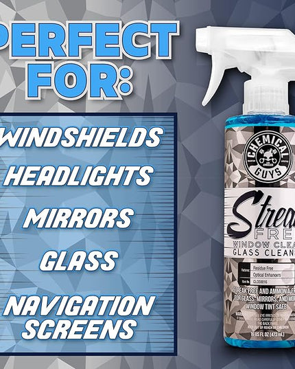 Chemical Guys CLD30016 Streak Free Glass & Window Cleaner (Works on Glass, Windows, Mirrors, Navigation Screens & More; Car, Truck, SUV and Home Use), Ammonia Free & Safe on Tinted Windows, 16 fl oz