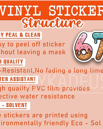 (3Pcs) 67 Ice Cream Drip Meme Stickers Funny Six Seven Gen Alpha Slang 6 7 Numbers Vinyl Decals Waterproof for Laptop, Water Bottle, Tumbler, Scrapbook, Phone Case, 3" x 2.5"