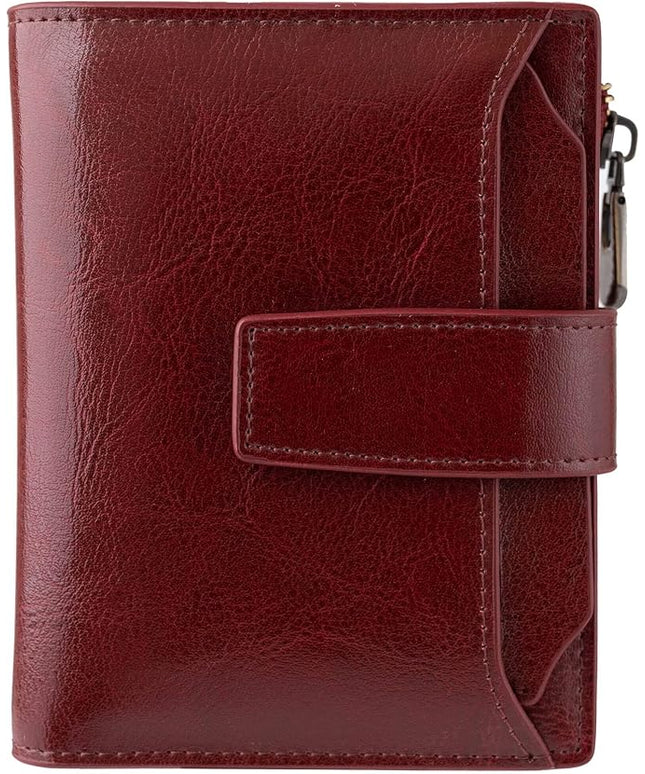 Bveyzi Women's Small Leather RFID Blocking Bifold Zipper Pocket Wallet Ladies Credit Card Slots Purse with id Window
