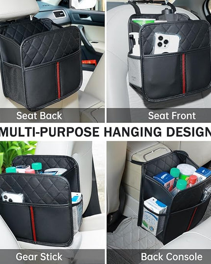 Car Seat Back Organizer with Storage Pockets, 2 Pack Multi Hanging Car Seat Organizer Backseat Car Organizer, Leather Backseat Car Organizer for Kids & Adults with Cup Holders Car Travel Accessories