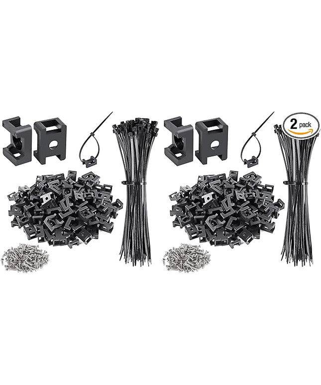 XHF 100 Pcs Cable Zip Tie Saddle Type Mounts Base with 100 Pcs 8" Cable Ties and 100 Pcs Tapping Screw, Wire Cable Clips Organizer Holders Clamps Black (Pack of 2)
