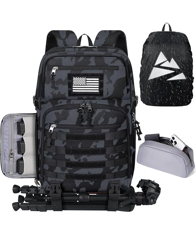 SDYSM Camera Backpack Bag Professional for DSLR/SLR Mirrorless Camera Waterproof 15.6 inch Tactical Camera Bags for Photographers with Rain Cover, Tripod Holder, Small Bag Photography Backpack Case