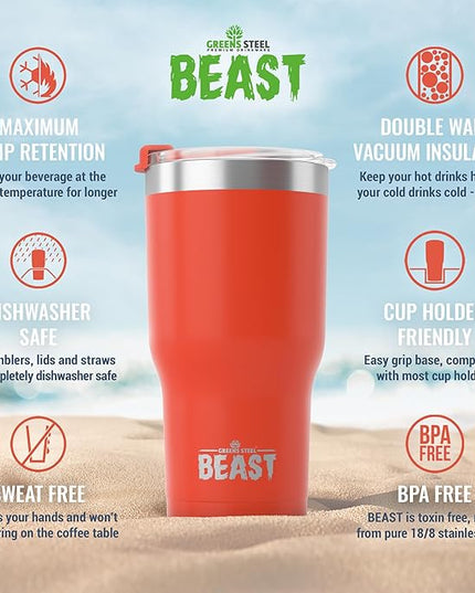 Beast 30 oz Tumbler Stainless Steel Vacuum Insulated Coffee Ice Cup Double Wall Travel Flask (Ladybug Red)