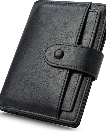 Alldaily Small RFID Blocking Leather Wallet for Women, Bifold with 10 Card Slots and Zipper Pocket (Black)