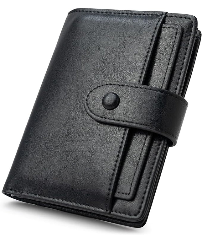 Alldaily Small RFID Blocking Leather Wallet for Women, Bifold with 10 Card Slots and Zipper Pocket (Black)