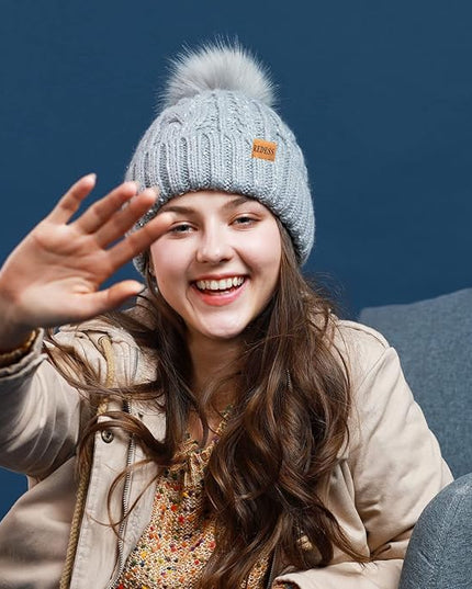 REDESS Women Winter Pompom Beanie Hat with Warm Fleece Lined, Thick Slouchy Snow Knit Skull Ski Cap