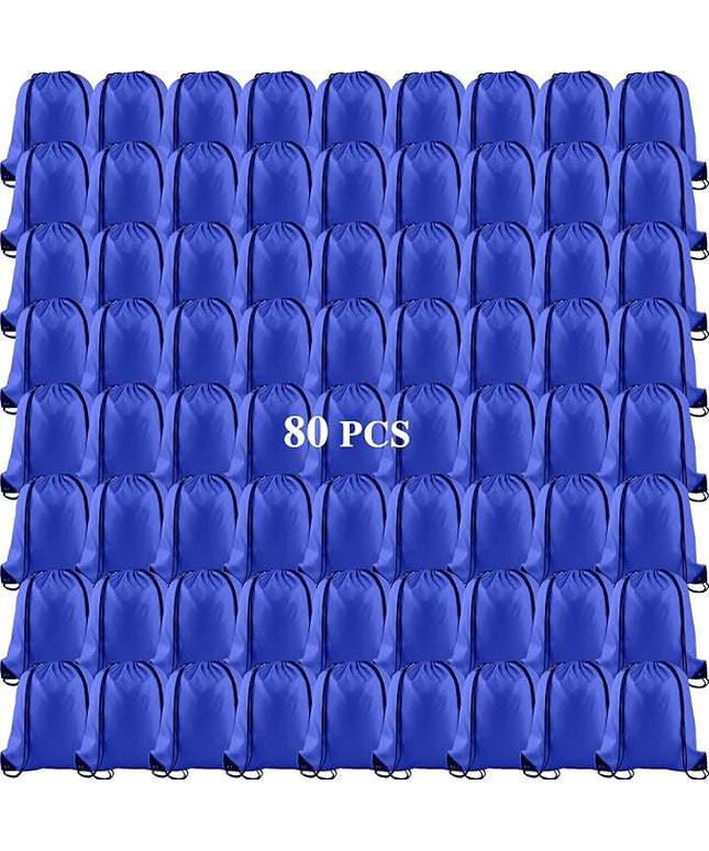 KUUQA 80Pcs Blue Drawstring Backpack Bag Sack Drawstring Bags Bulk String Bags Storage Bags for Sport Gym Traveling