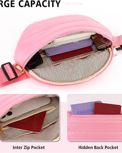 Fanny Packs for Women Fashion Waist Packs Quilted Puffer Belt Bag Puffy Crossbody Bags Sling Purse for Women Travel Running