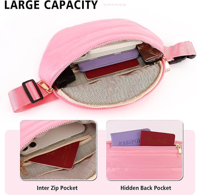 Fanny Packs for Women Fashion Waist Packs Quilted Puffer Belt Bag Puffy Crossbody Bags Sling Purse for Women Travel Running