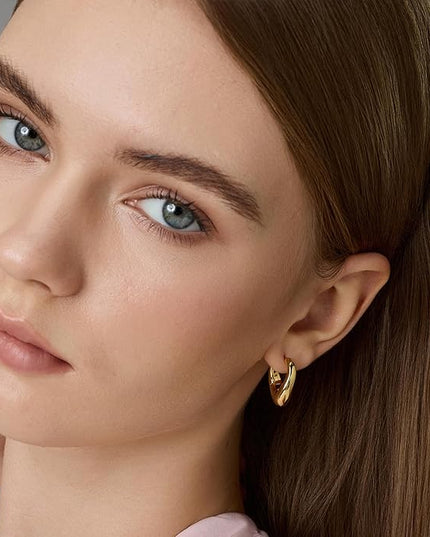 18K Gold Plated Chunky Hoop Earrings for Women Fashion Thick Gold Hoops Set Jewelry for Birthday Christmas Gifts