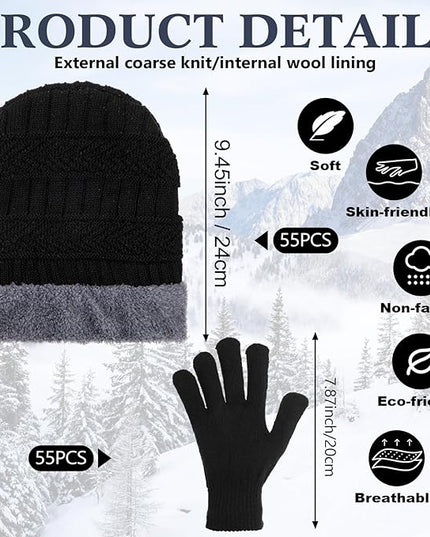Suhine 40/110 Pcs Winter Hats and Gloves Bulk for Men Women Fleece Lined Beanie & Glove Set Unisex Hats Gloves for Homeless