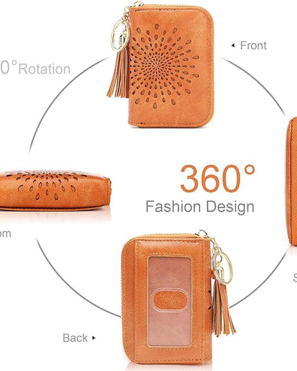 APHISON RFID Credit Card Holder Zipper Card Case Keychain Small Wallet for Women 1927 BROWN