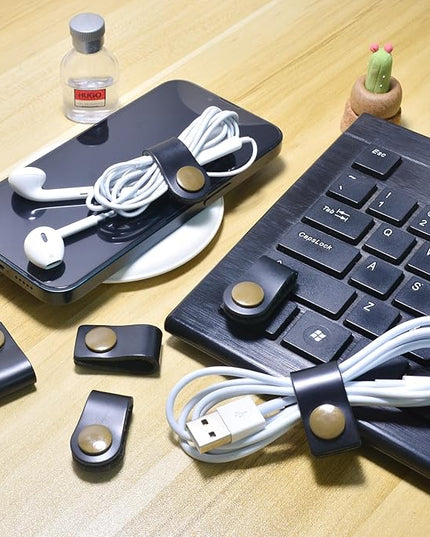CAILLU Cord Organizer,Cord Keeper,Cable Organizer USB Holder,Cable Straps,Earbud case,wrap Headphone,Headset Winder,Earphone Clips Ties,stocking stuffers for men Gifts Leather