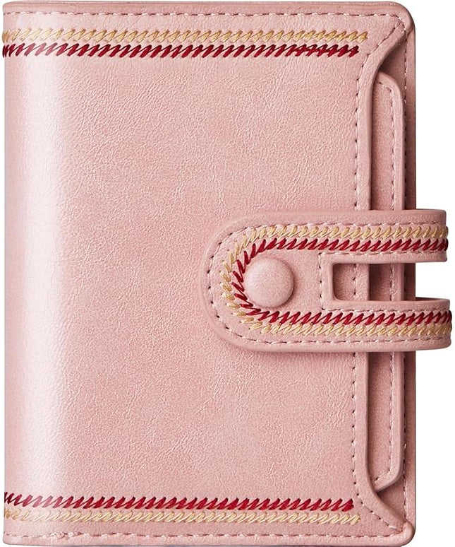 TFKGS Small Wallet for Women Vegan Leather RFID Blocking Bifold Compact Credit Card Holder with Zipper Coin Pocket Pink