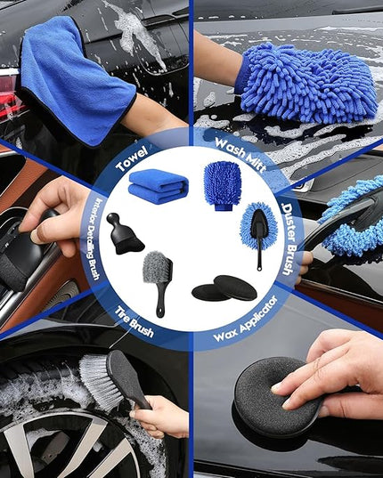 24Pcs Car Detailing Kit, Car Detailing Brush Set, Car Wash Cleaning Kit, Car Detailing Brushes, Professional Car Care Kit for Interior Exterior Wheels, Blue