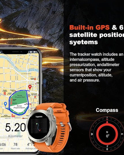 Smart Watch for Men GPS Fitness: 1.43" AMOLED Military Make Answer Call Running Digital Mens Watches Waterproof Smartwatch Android Phone iPhone Samsung Compatible Step Tracker SpO2 Heart Rate Monitor