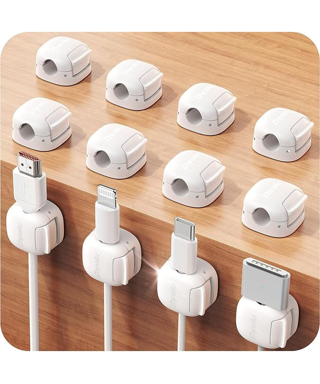 12Pack Cord Organizer, Chfeila Compact Dual Spring & Clasp Lock Cable Management Clips, Adhesive Phone Charger Keeper, Wire Holder for Nightstand/Car, Home Office Desk Accessories Decor Essentials