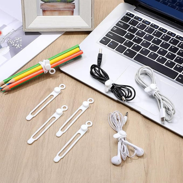 Nuanchu 40 Pcs Silicone Cable Ties Reusable Holder Adjustable Straps Multipurpose Charging Cable Organizer for Fastening Charging Cords Wires(4.17 Inch,White)