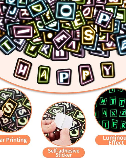 70 Pcs Alphabet Neon Stickers for Kids Glow in The Dark, Vinyl Letters A-Z Water Bottle Decals for Teens, Waterproof Skateboard Decor for Adults Kids Girls Boys