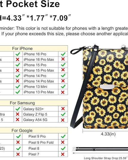 KUKOO Small Crossbody Bag Cell Phone Purse Wallet with Credit Card Slots for Women