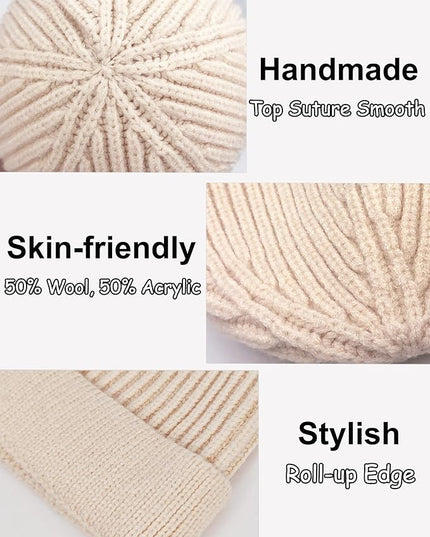 vidsel Thin Wool Fisherman Beanie for Men Women, Short Knit Cuff Trawler Watch Hats
