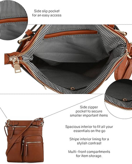 SG SUGU Katie Lightweight Medium Crossbody Bag Shoulder Bag with Multi Pocket for Women