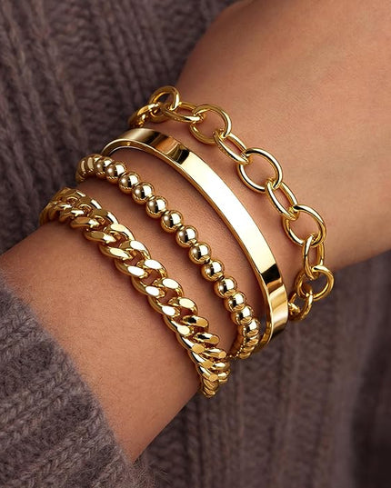 Gold Bracelets Set for Women Stack, Dainty Thick Bracelets Stack for Women Trendy, Simple Thin Gold Plated Cuff Stackable Bracelets With Beaded Cuban Paperclip Snake Rope Bangle Hand Chain Jewelry Gifts for Women Non Tainish