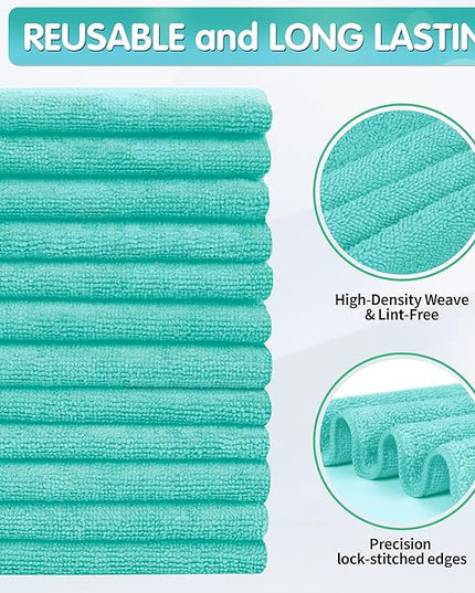 FIXSMITH Turquoise Microfiber Cleaning Cloth -Pack of 8, Highly Absorbent Cleaning Rags, 16"X12" All Purpose Cleaning Towels for Housekeeping, Kitchen, Car, Lint Free and Reusable Microfiber Towels